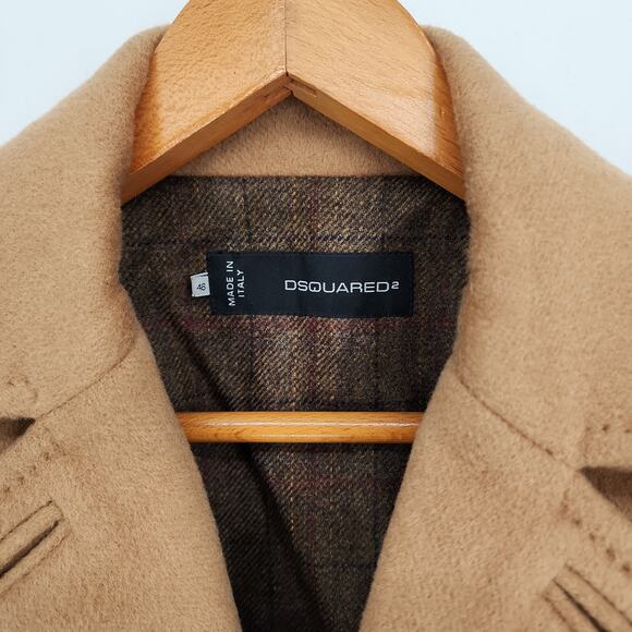 Dsquared2 Tan Double-Breasted Wool Pea Coat Made in Italy Size 46 (US 10) - Picture 7 of 8